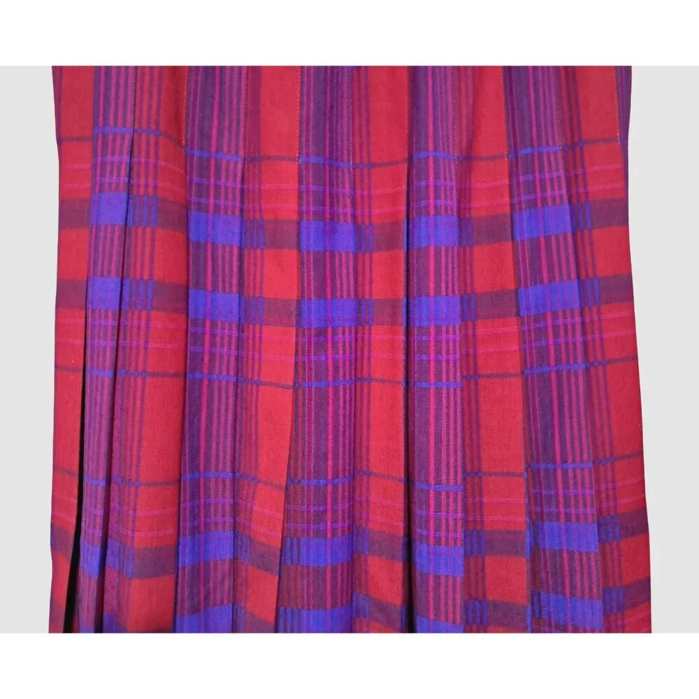 Pendleton Pleated Skirt Womens 6 / 8 Vintage Red Purple Plaid Wool Midi Made USA